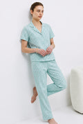 V Yaka Kapama Lastik Bel Su Yeşili Pijama Takımı