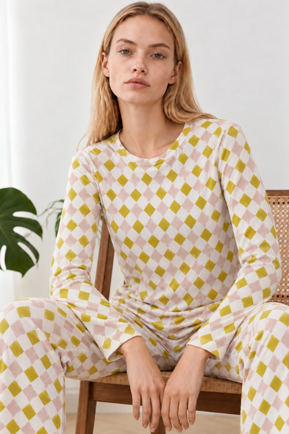 Kadın Kışlık Trend Sarı Gecelik Pijama Takımı 4862