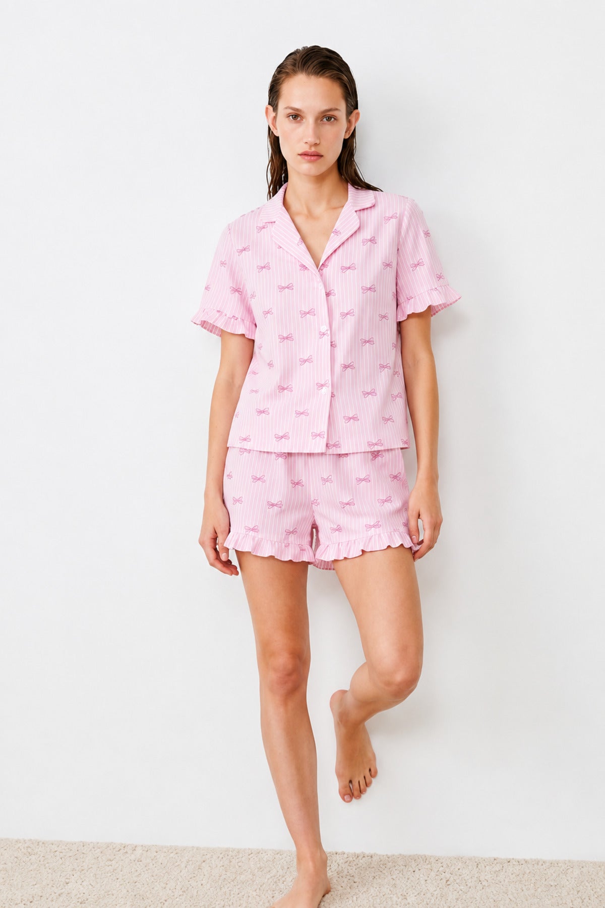 Kadın Relaxed Lastikli Pembe Pijama Takımı