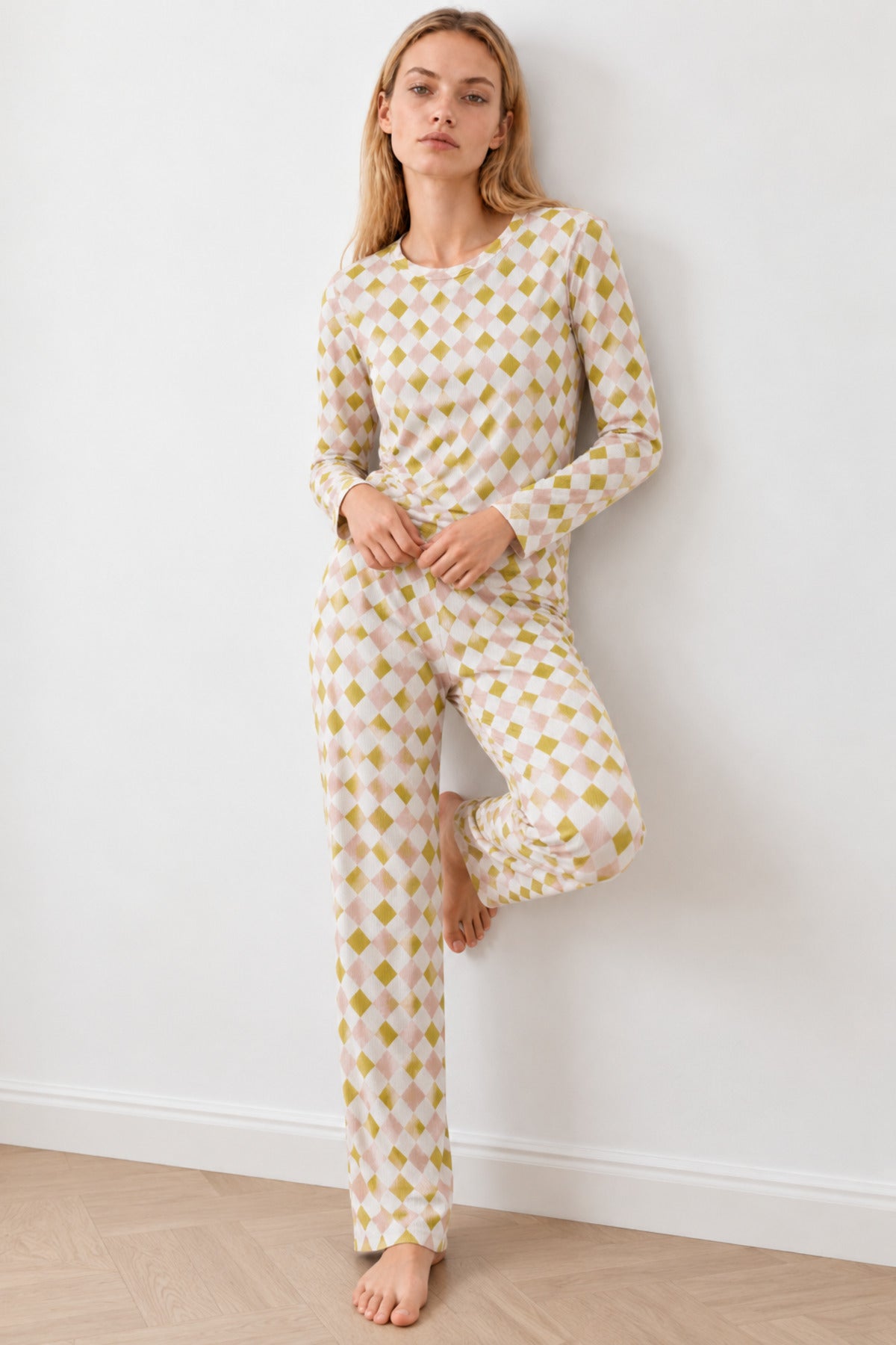Kadın Kışlık Trend Sarı Gecelik Pijama Takımı 4862