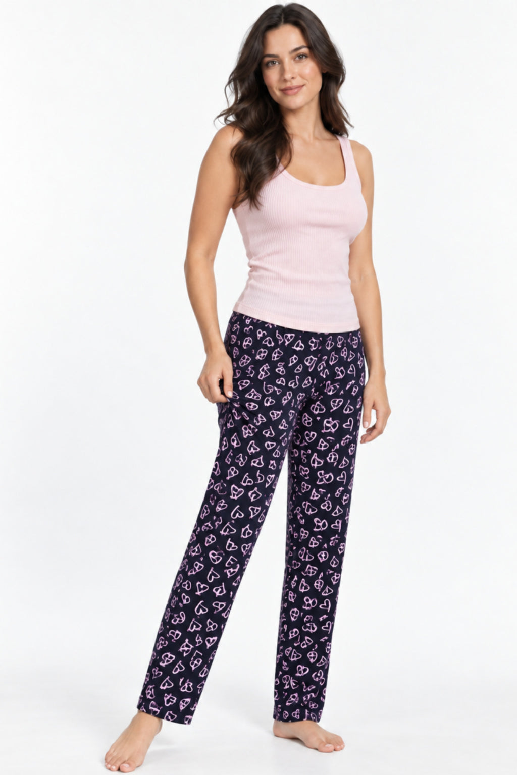 Kadın Trend Günlük Bluz Pembe Desenli Pijama Takımı