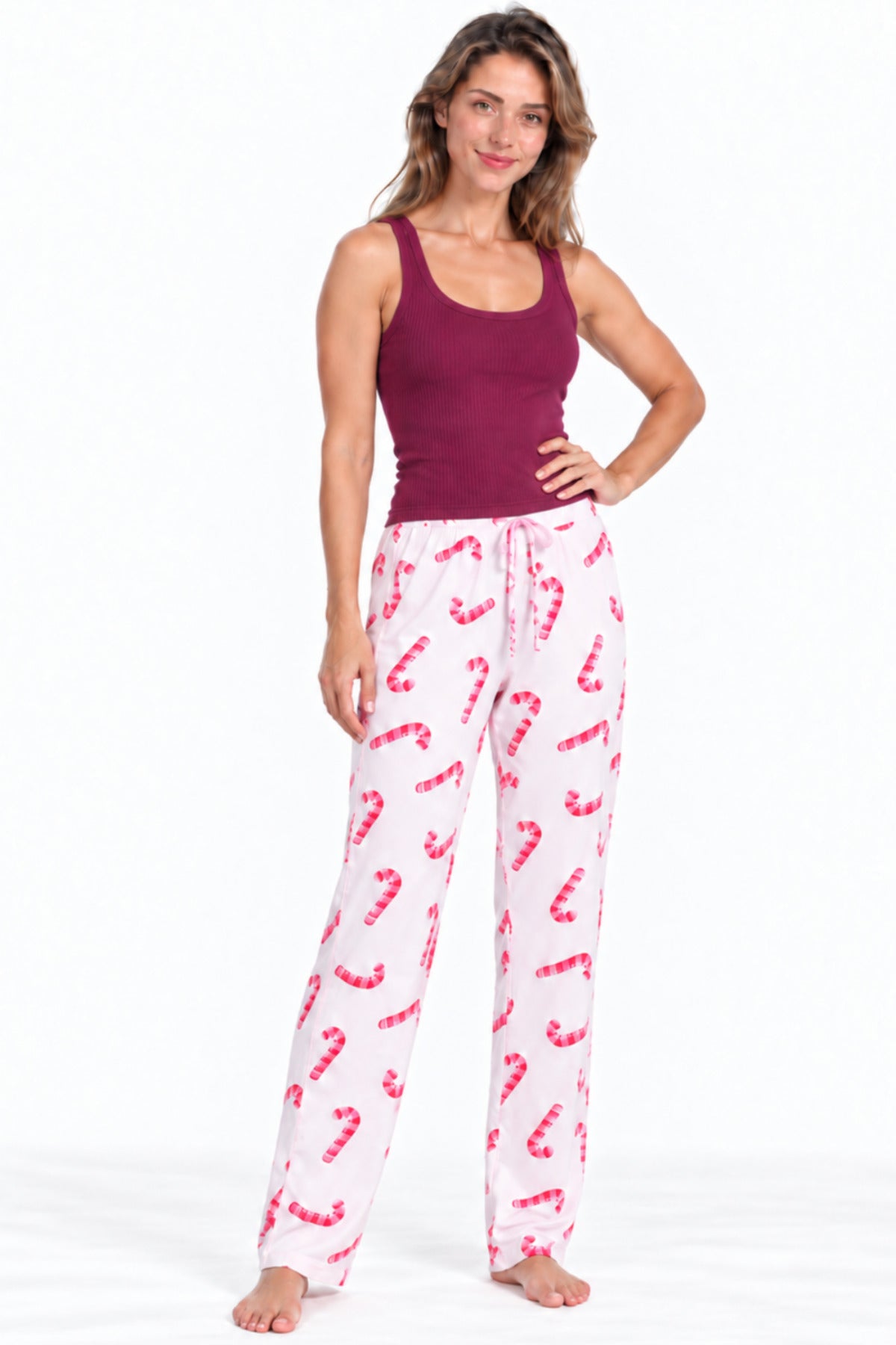 Kadın Trend Günlük Bluz Bordo Desenli Pijama Takımı