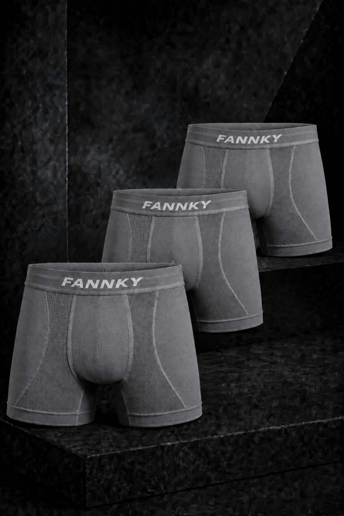 Erkek Rahat Esnek Seamless 3 Lü Gri Boxer