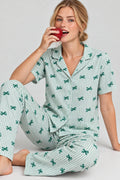 Kadın Desenli Yeşil Rahat Pijama Takımı 4800