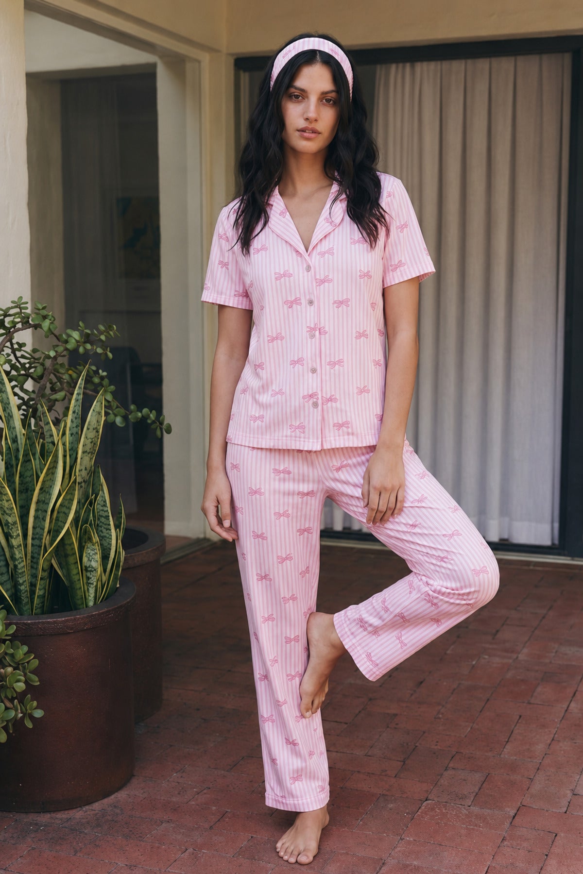 Viskon Karışım Homewear Pembe Pijama Takımı