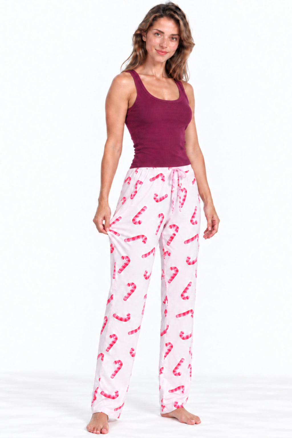 Kadın Trend Günlük Bluz Bordo Desenli Pijama Takımı
