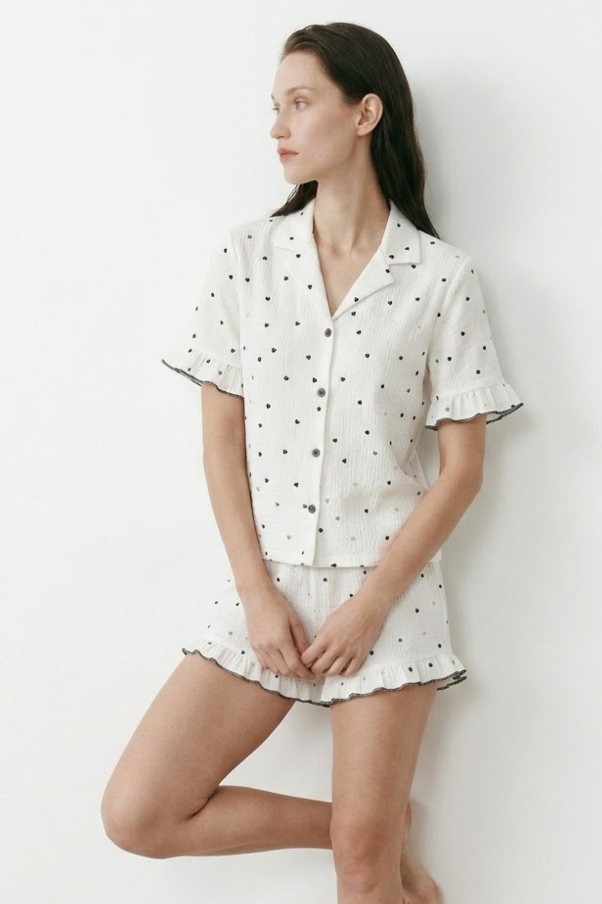Kadın Relaxed Lastikli Beyaz Pijama Takımı