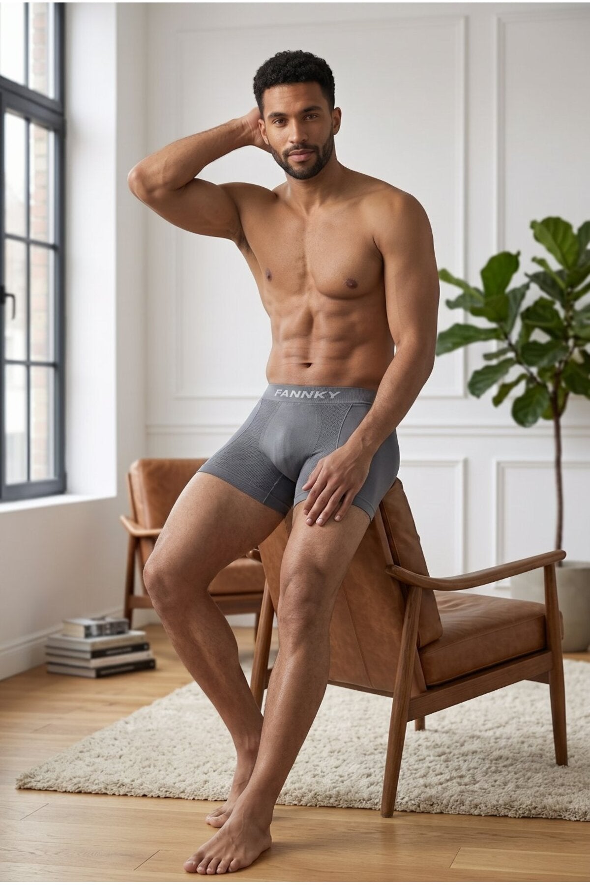 Erkek Rahat Esnek Seamless Gri Boxer