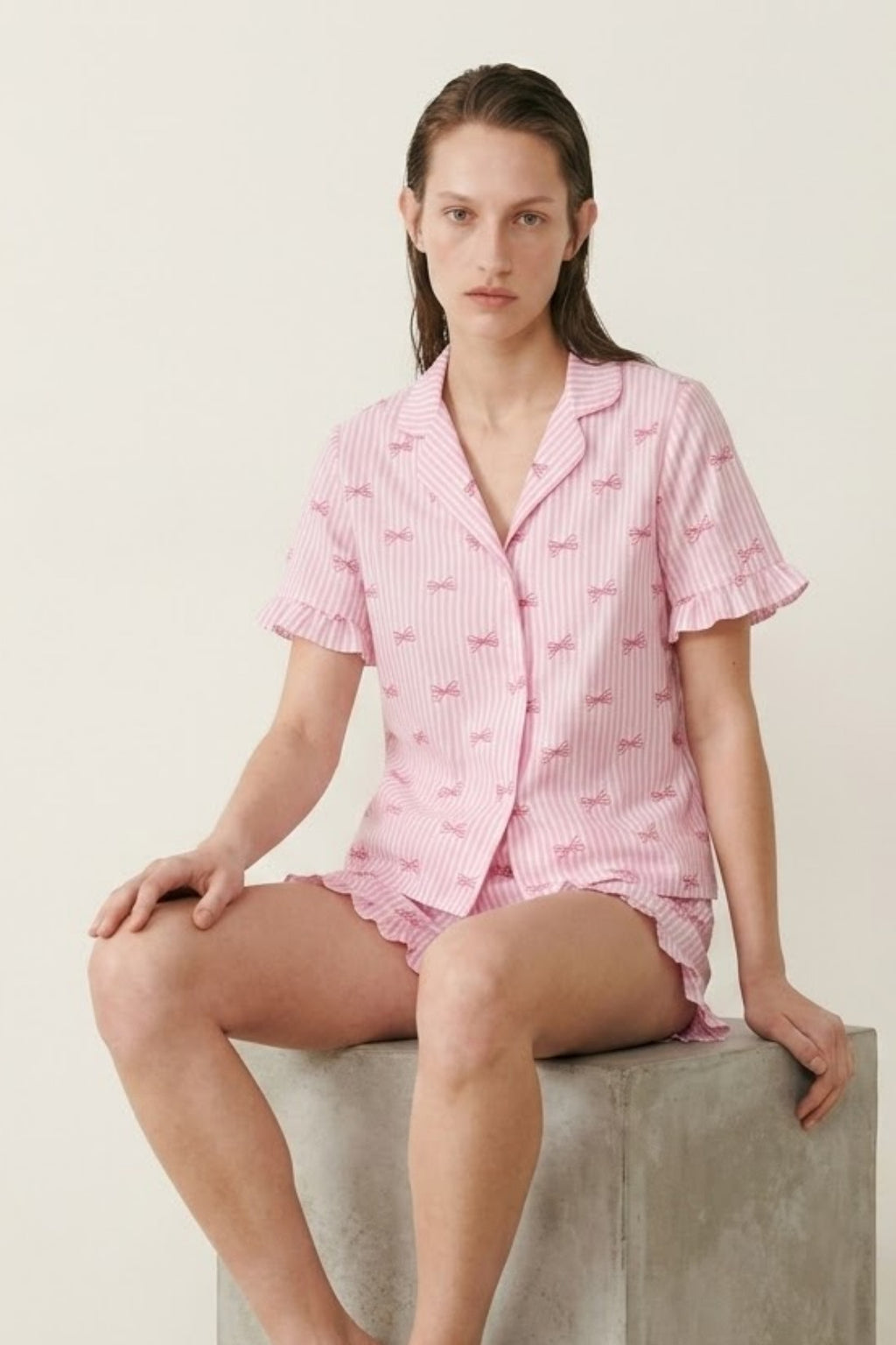 Kadın Relaxed Lastikli Pembe Pijama Takımı