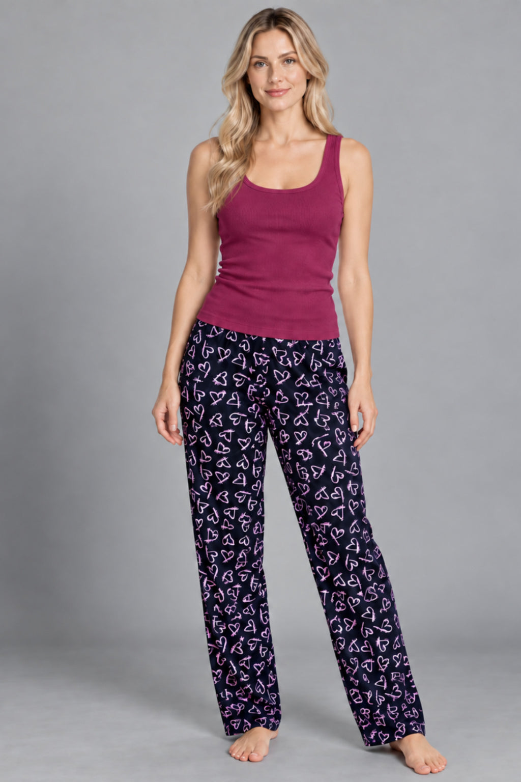 Kadın Çizgili Bluz Desenli Askılı Bordo Pijama Takımı