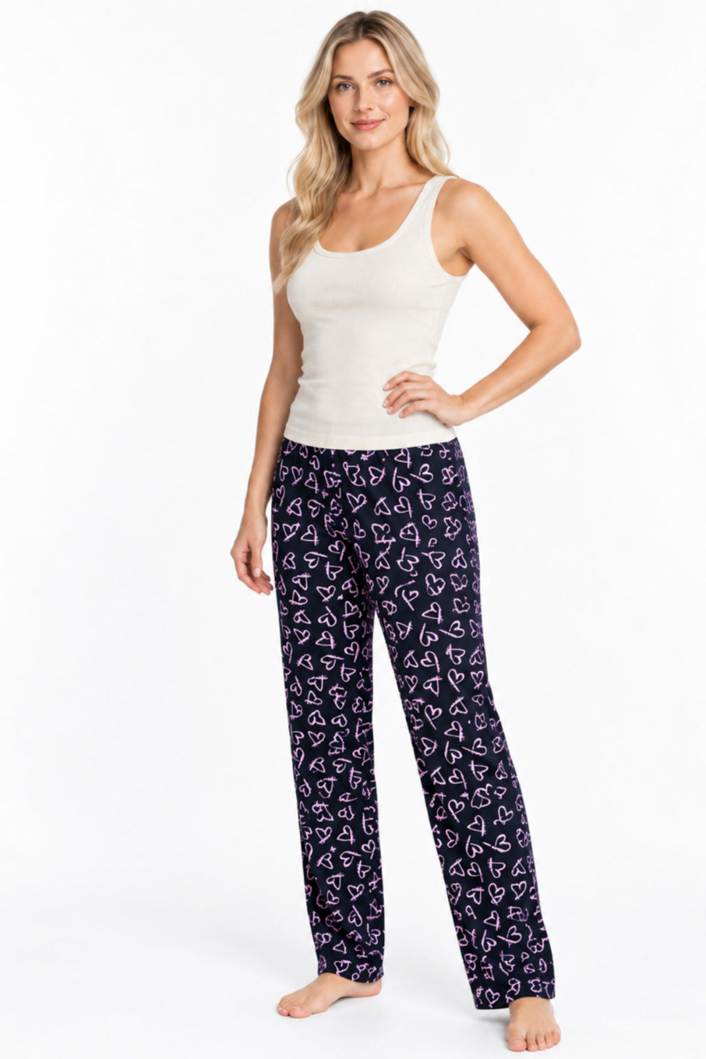 Kadın Çizgili Bluz Desenli Askılı Ekru Pijama Takımı