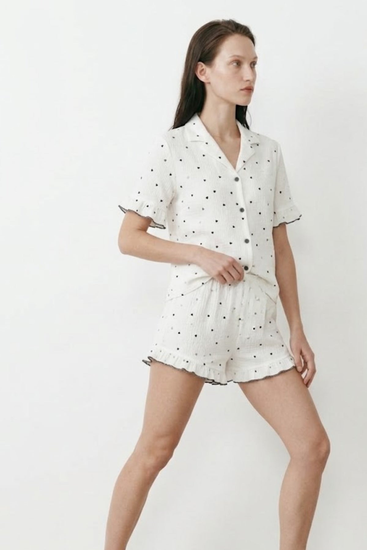 Kadın Relaxed Lastikli Beyaz Pijama Takımı