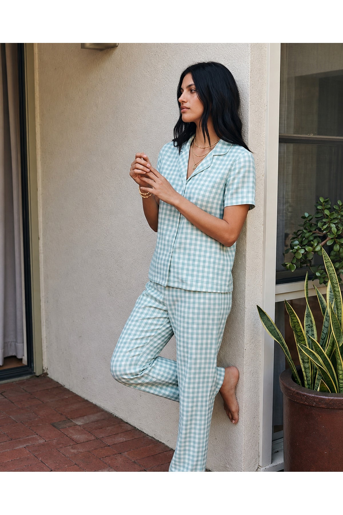 Viskon Karışım Homewear Su Yeşili Pijama Takımı