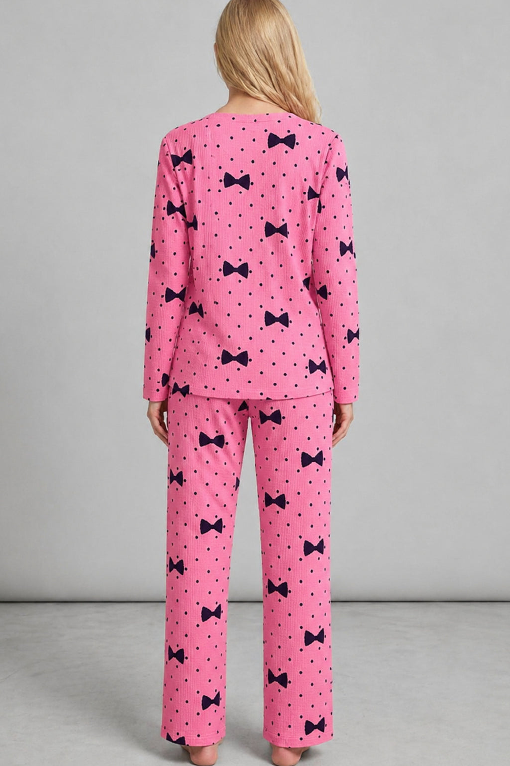 Kadın Desenli Nefes Alan Pembe Pijama Takımı 4694