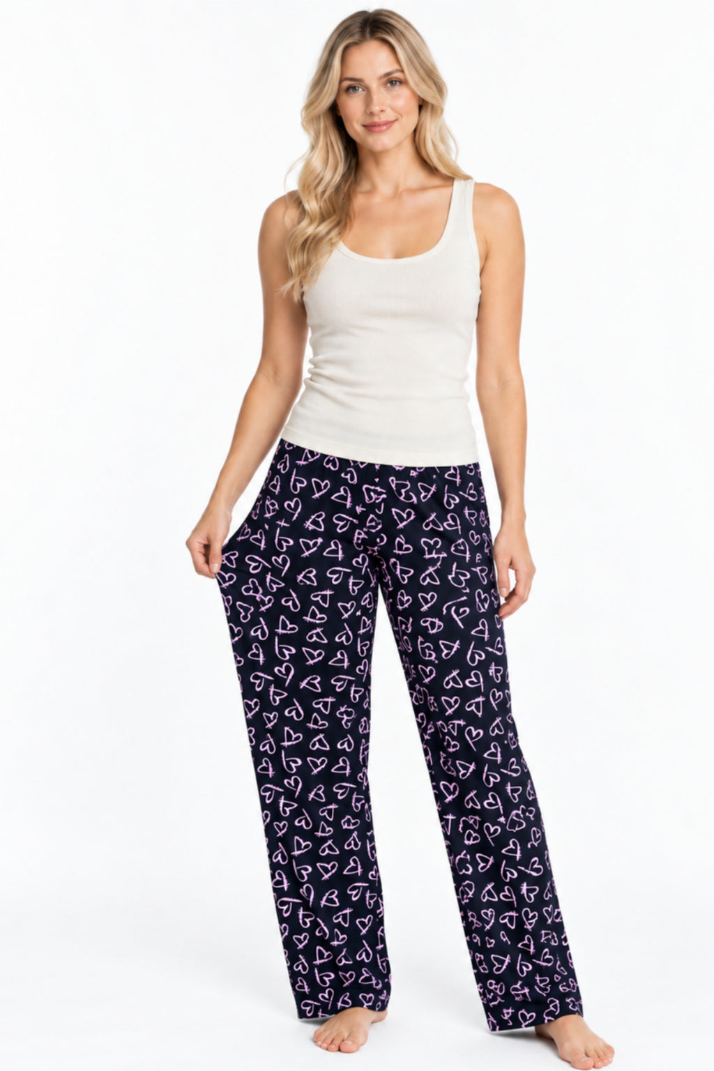 Kadın Çizgili Bluz Desenli Askılı Ekru Pijama Takımı
