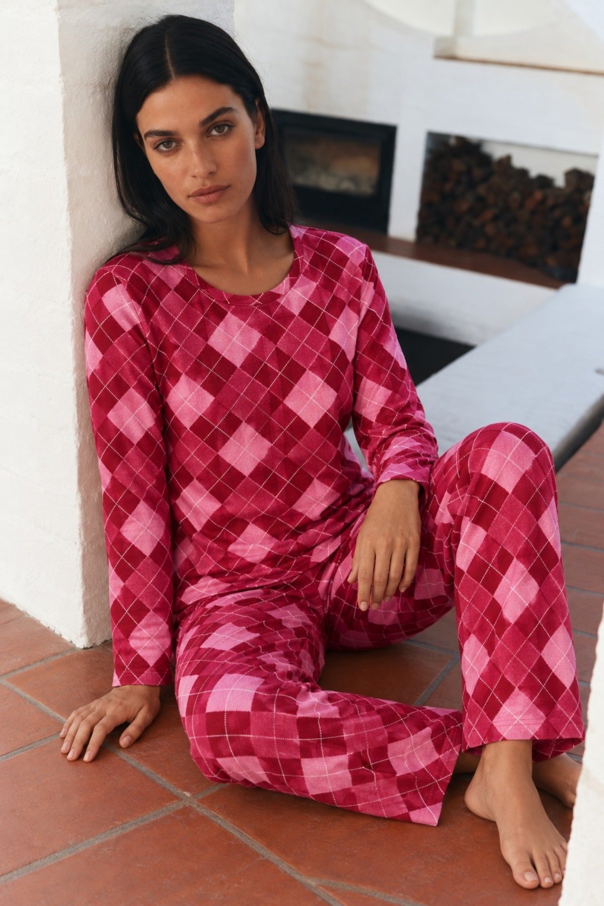 Kadın Çizgili Regular Şık Kırmızı Pijama Takımı