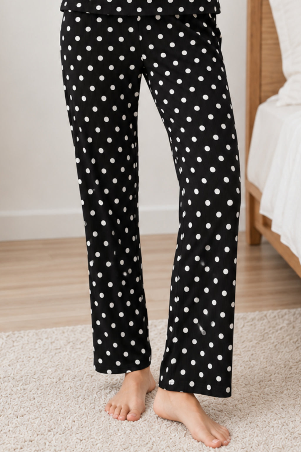 Kadın Desenli İkili Siyah Rahat Pijama Takımı 4814