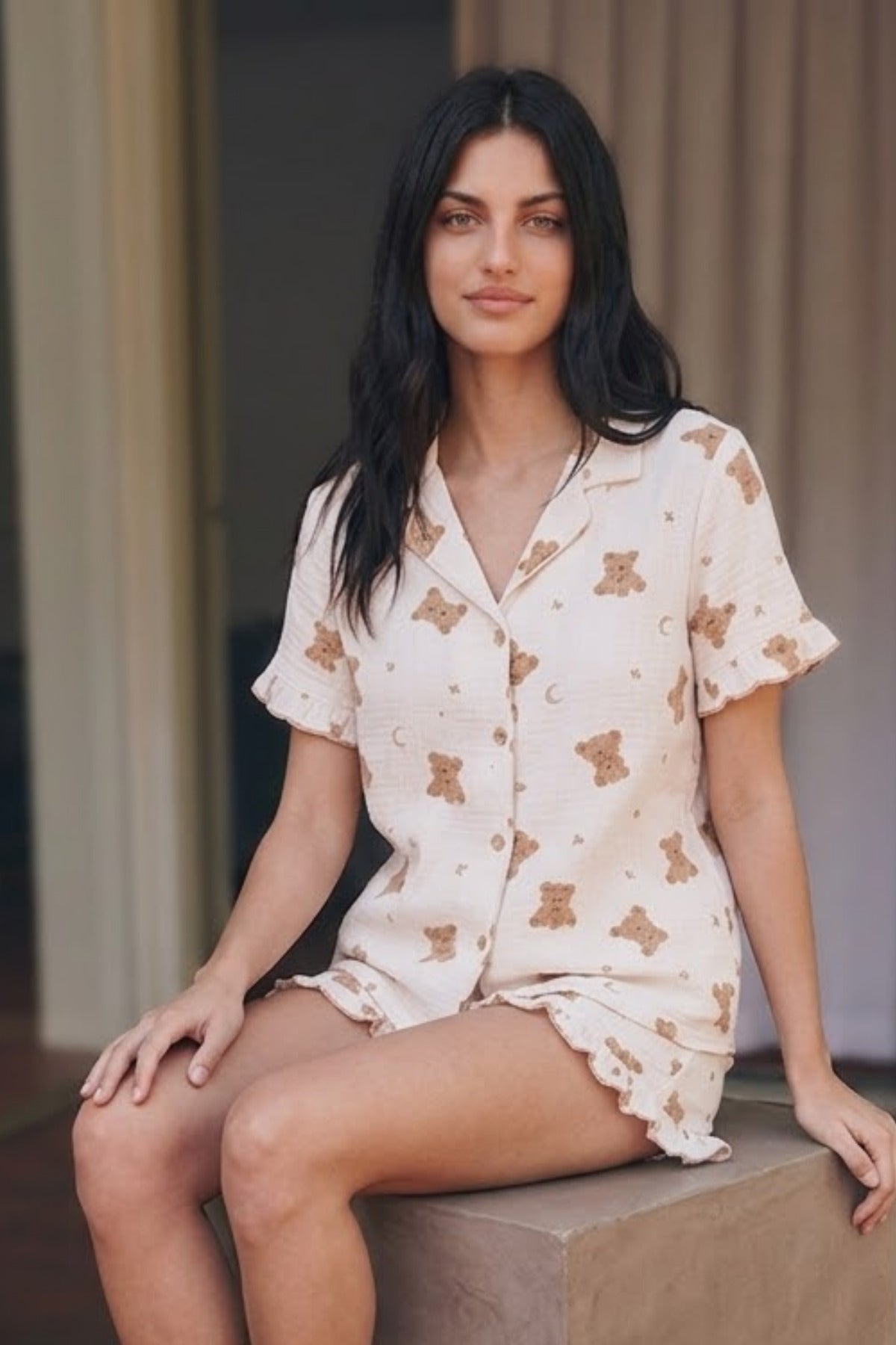Kadın Esnek Şortlu Bol Kar Beyaz Pijama Takımı