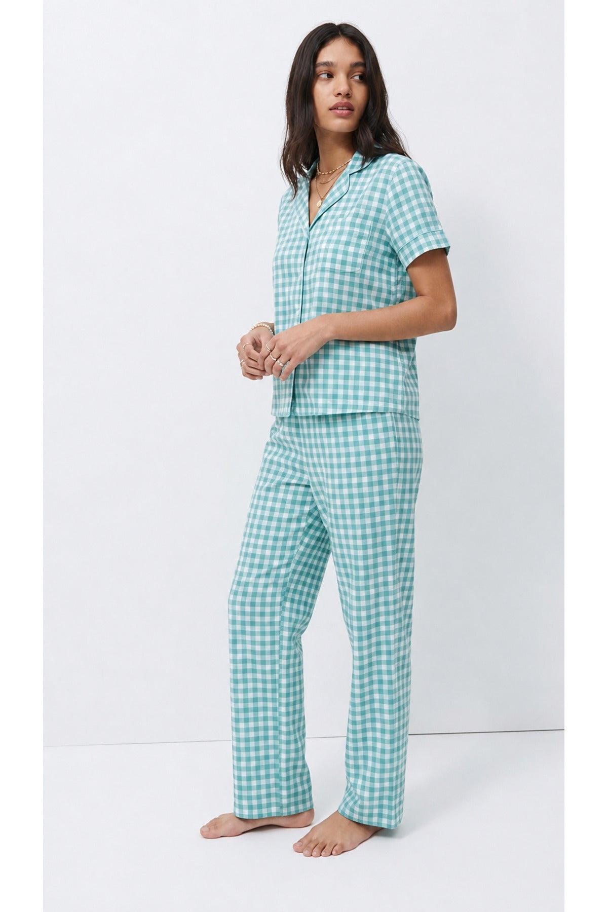 Standart Boy Elastanlı Su Yeşili Pijama Takımı