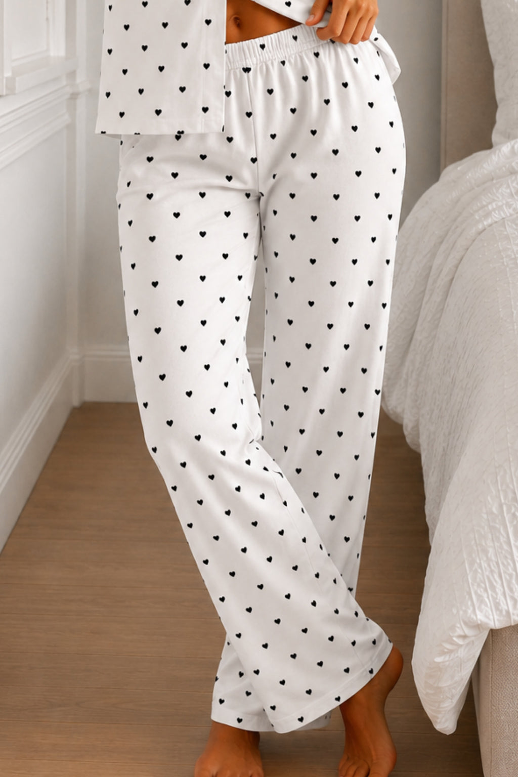 Kadın Loose Kalıp Pamuklu Kar Beyaz Pijama Takımı