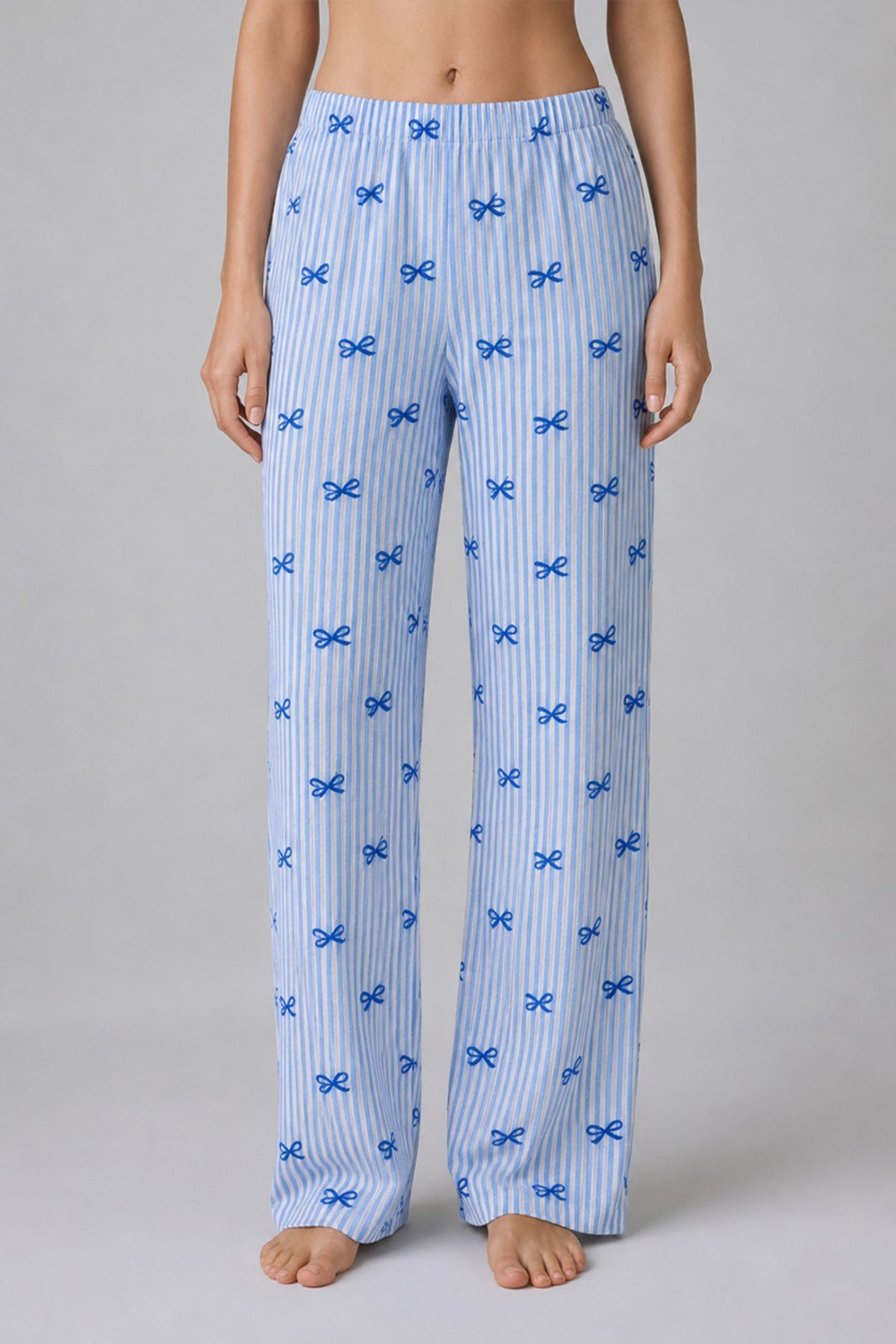 Mavi Kurdele Desenli Çizgili Bürümcük Pijama Takımı 4645-Mavi