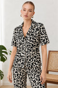 Kadın Kısa Kol Comfort Leopar Pijama Takımı 4737 Siyah