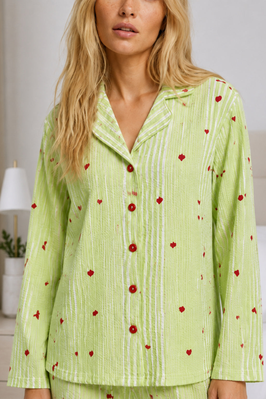 Kadın Ev Giyimi Rahat Yeşil Pijama Takımı 4660