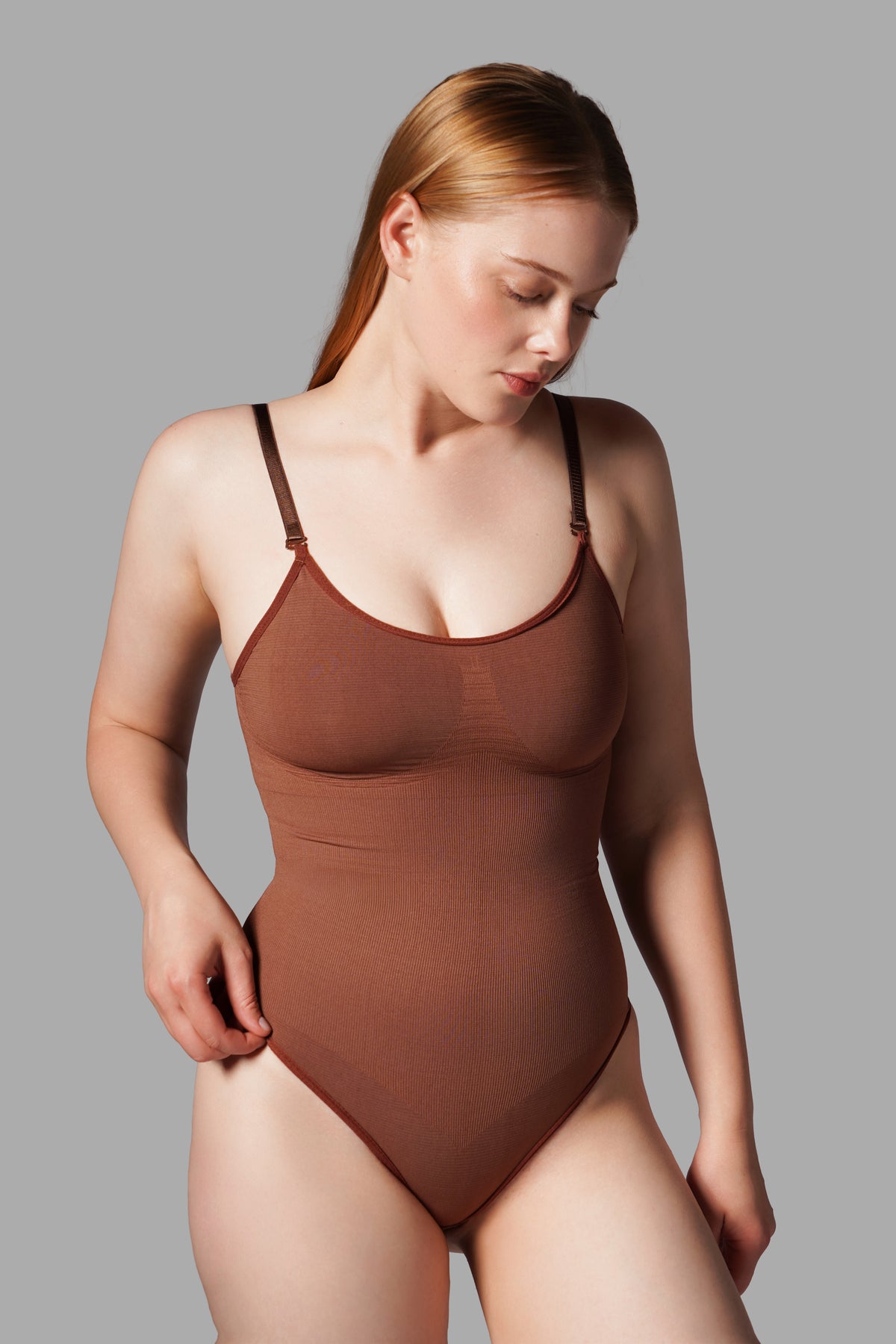 string zıbın sıkılaştırıcı toparlayıcı örme kumaş body 9052 Kahverengi
