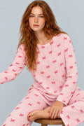 Kadın Çizgili Rahat Kalıp İkili Açık Pembe Pijama Takımı 4805