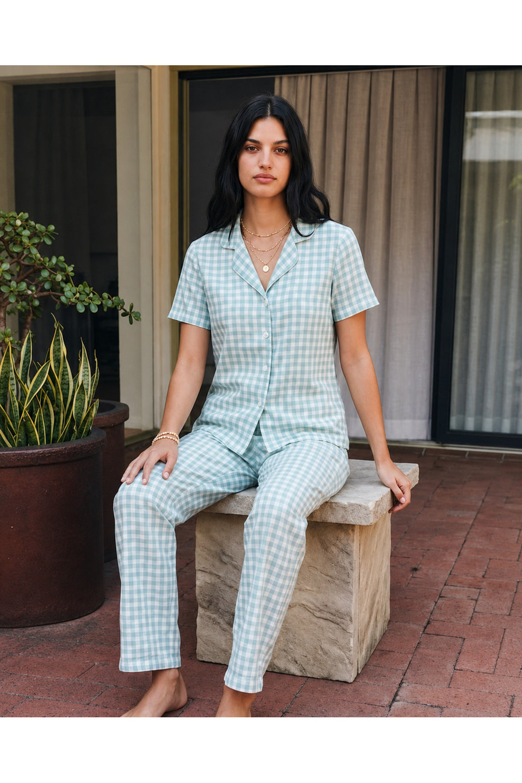 Viskon Karışım Homewear Su Yeşili Pijama Takımı