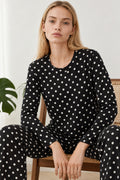 Kadın Desenli İkili Siyah Rahat Pijama Takımı 4814