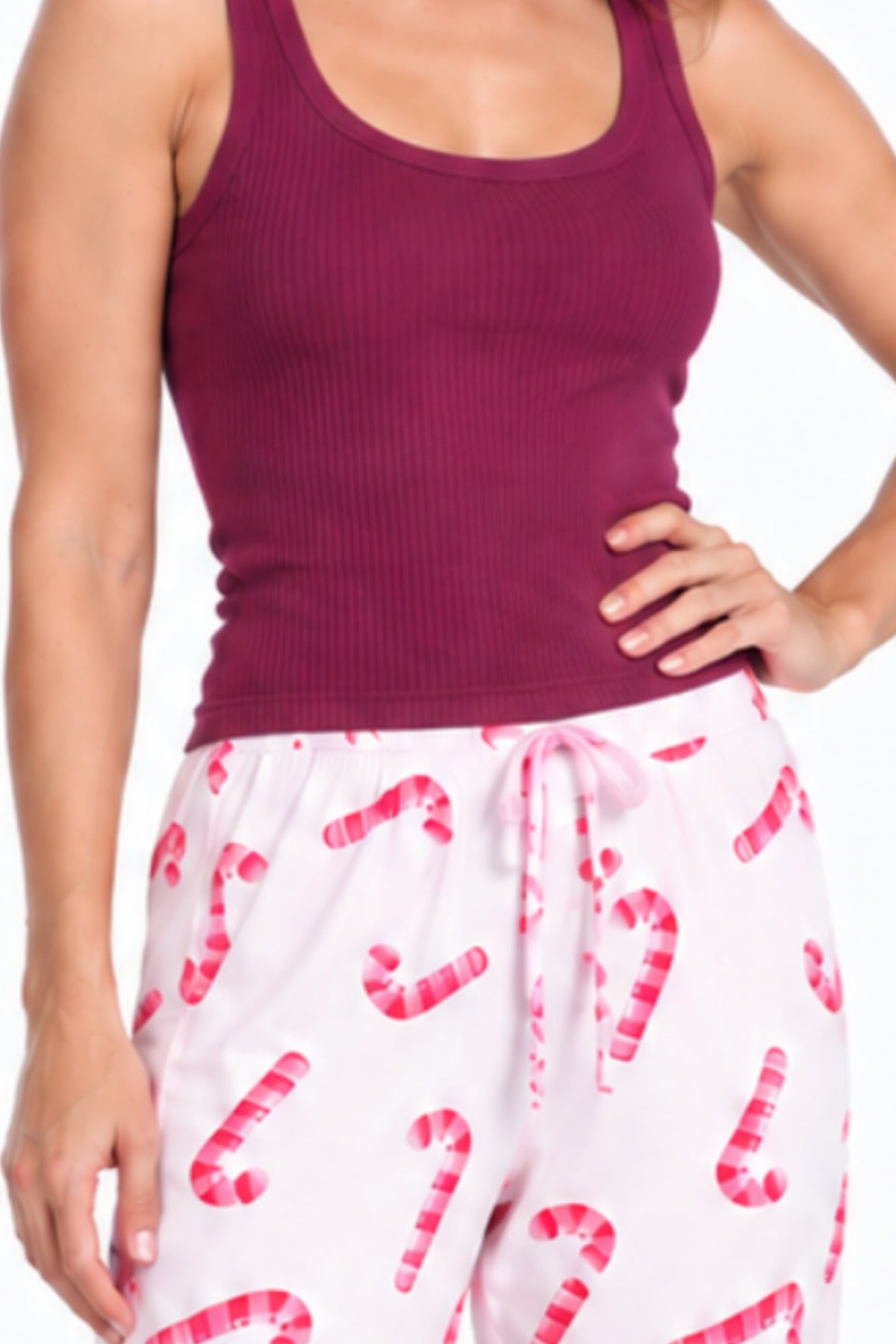 Kadın Trend Günlük Bluz Bordo Desenli Pijama Takımı