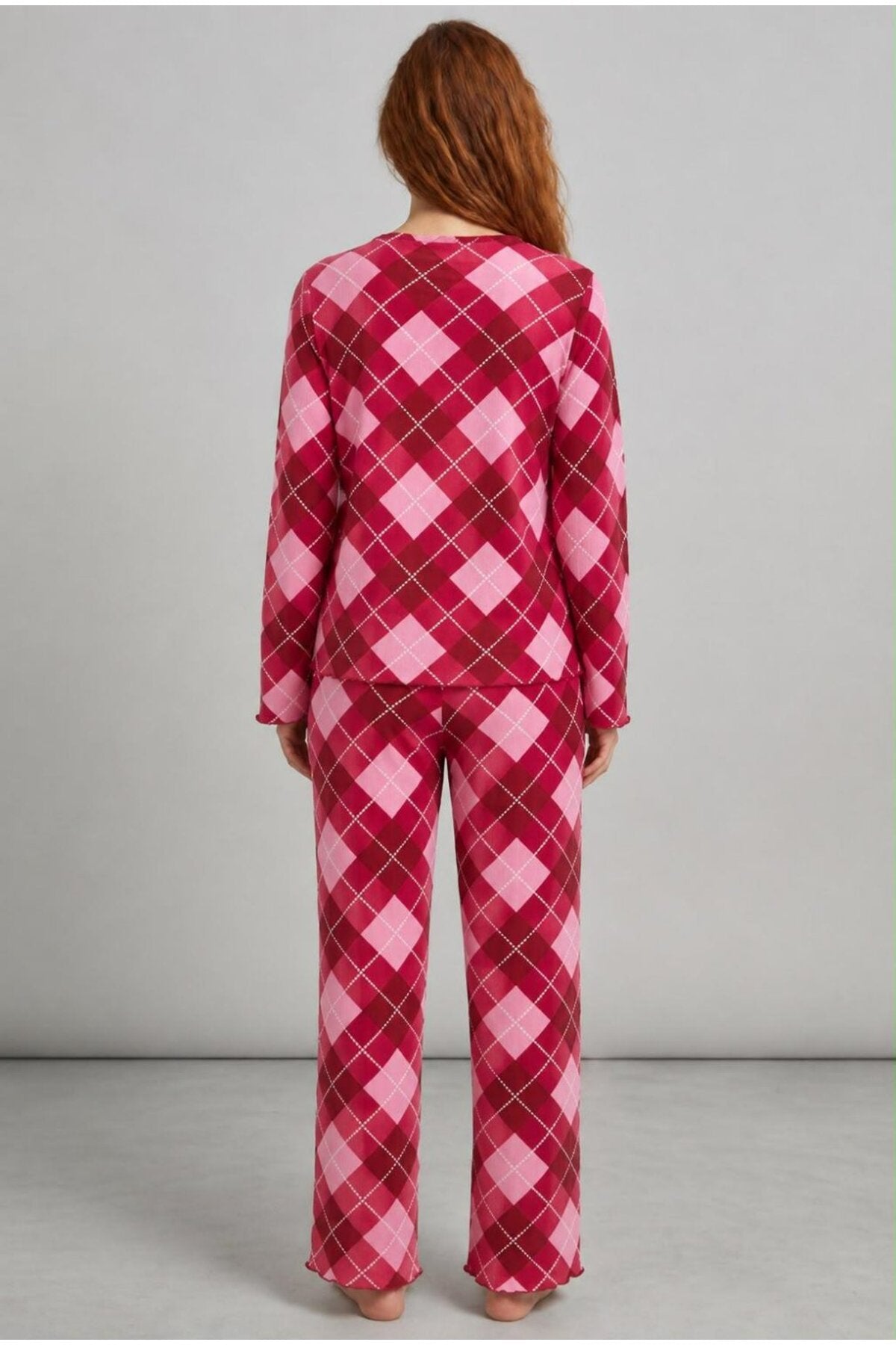 Kadın Çizgili Regular Fit Kırmızı Pijama Takımı 4766