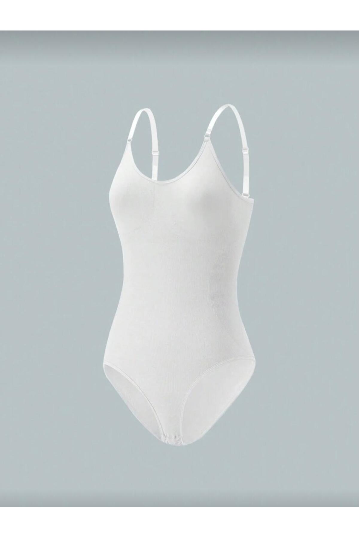Seamless Zıbın Korse Çıtçıtlı Body 2 Beden İncelten Toparlayıcı Push Up Etkili Karın Bel Göbek Sıkılaştırıcı Kadın Body Korse 9051 Beyaz