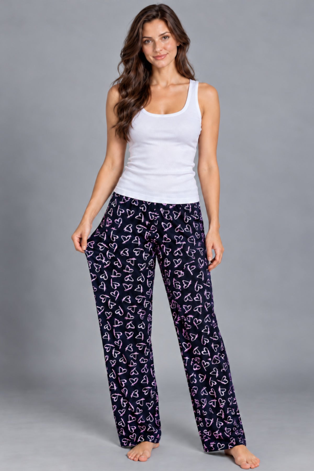 Kadın Trend Günlük Bluz Beyaz Desenli Pijama Takımı