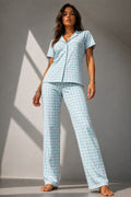 Kadın Klasik Doğal Düğme Gece Su Yeşili Pijama Takımı