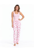 Kadın Çizgili Bluz Desenli Askılı Pembe Pijama Takımı