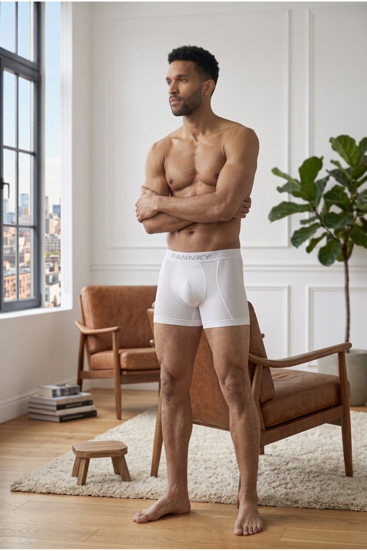 Erkek Rahat Esnek Seamless Beyaz Boxer