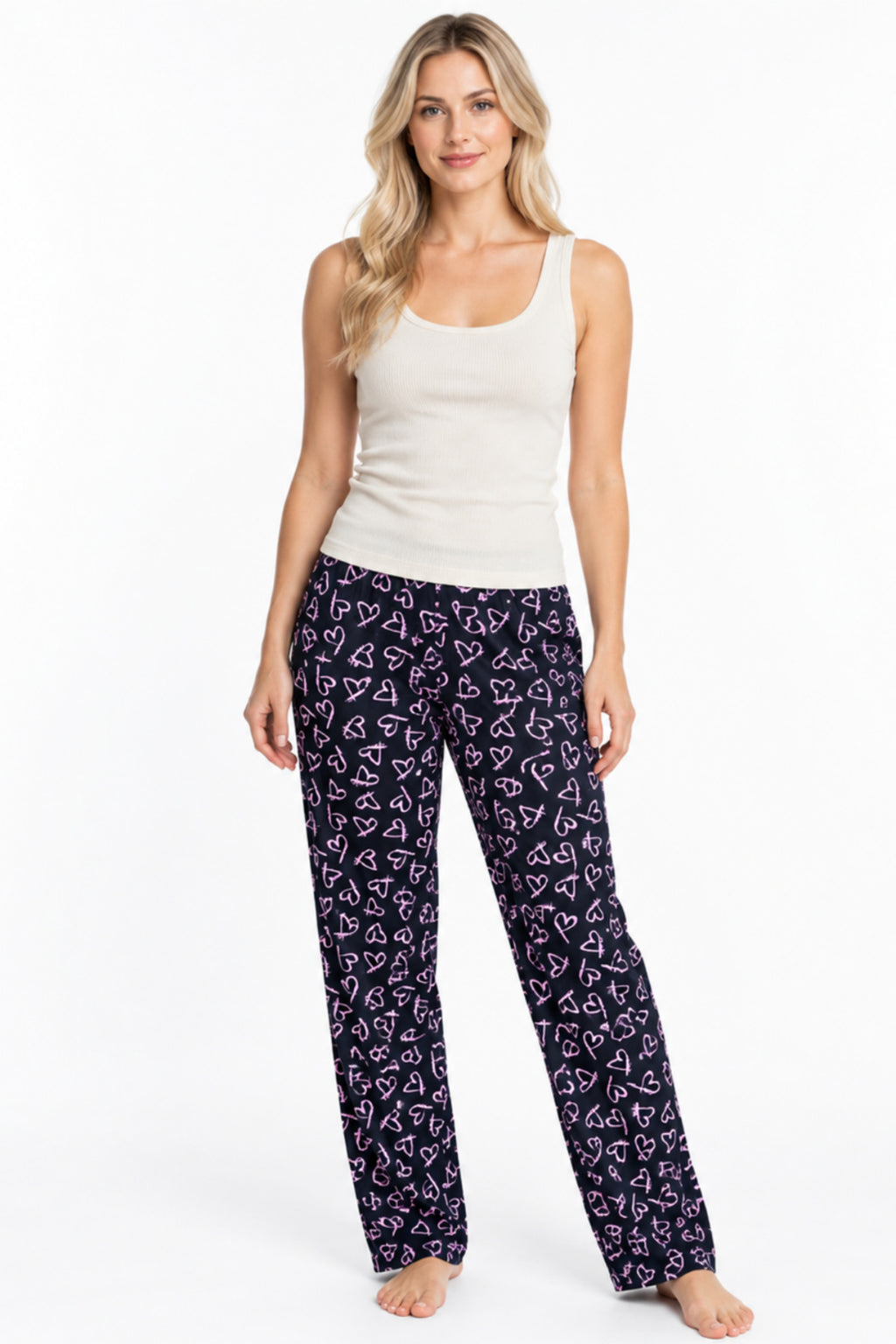 Kadın Çizgili Bluz Desenli Askılı Ekru Pijama Takımı
