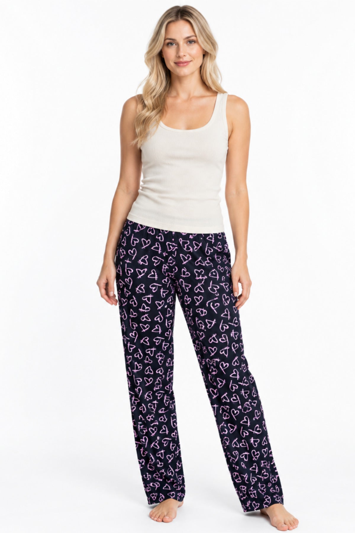 Kadın Çizgili Bluz Desenli Askılı Ekru Pijama Takımı