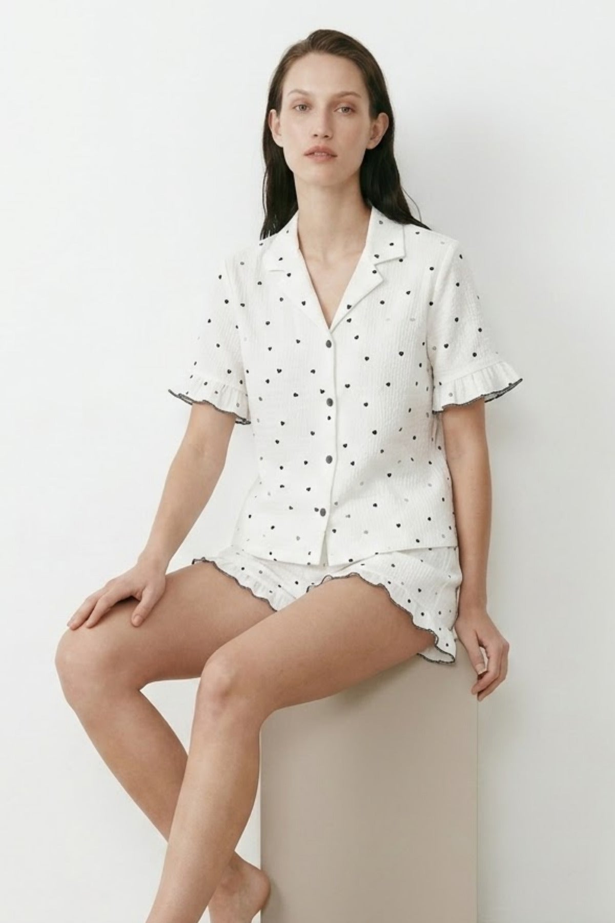 Kadın Relaxed Lastikli Beyaz Pijama Takımı