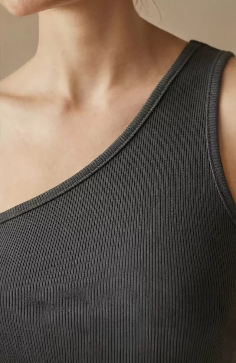 Kadın Koyu Gri Tek Omuz Crop Büstiyer – Modern ve Şık Tasarım