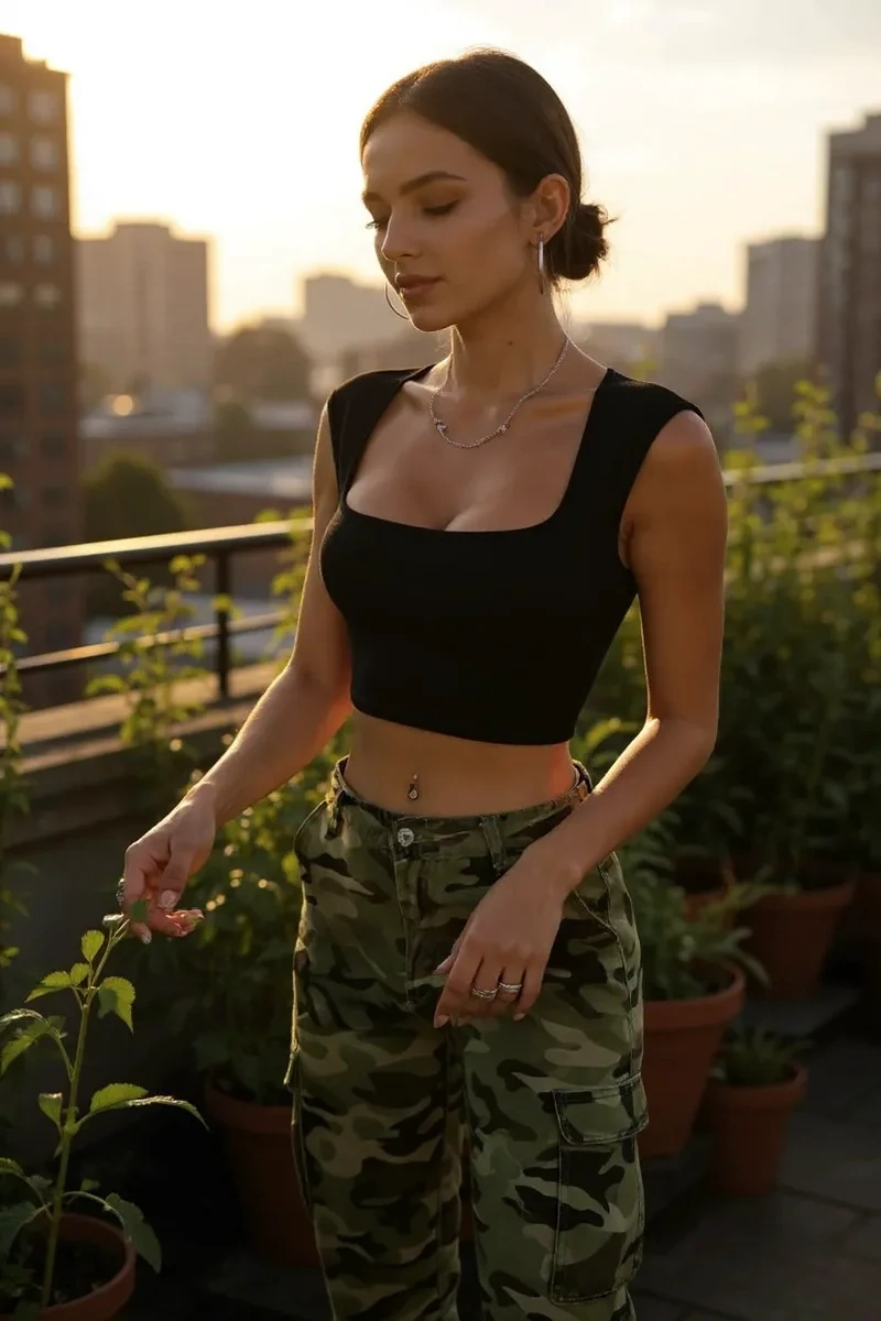 Kadın Siyah Kare Yaka Kalınlaşan Omuz Detaylı Crop Top Bluz