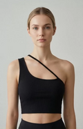 Kadın Siyah Tek Omuzlu Çapraz Askılı Crop Top Büstiyer – Modern ve Şık Tasarım