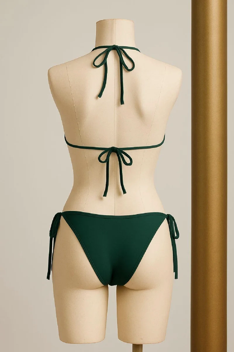 Kadın Yeşil Yandan ve Boyundan Bağlamalı Bikini Mayo Takımı – Modern, Konforlu ve Günlük Kombinlere Uygun